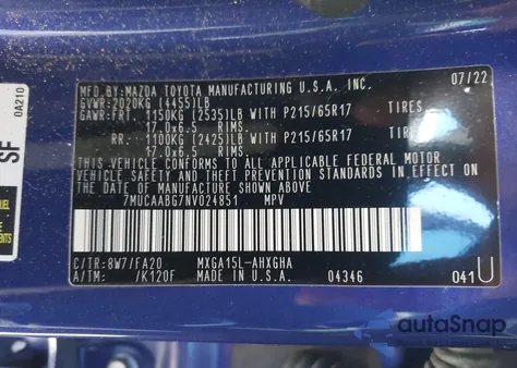 2022 Toyota Corolla Cross Le from USA, damaged, VIN 7MUCAABG7NV024851